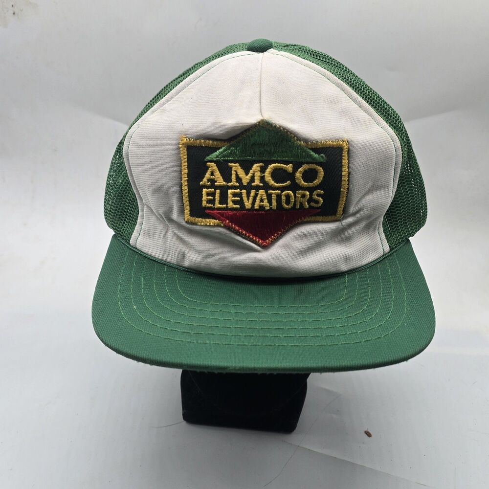 Vintage 80s Amco Elevators Trucker Hat Cap Mesh Snapback OS Patch Indiana